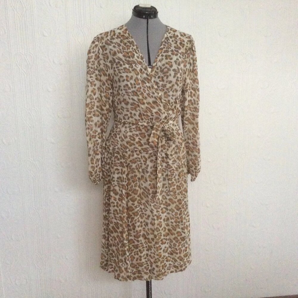Early 2000 silk chiffon slightly sheer leopard print wrap dress - worn once